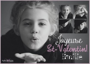 black and white portrait of a little girl - valentine day card